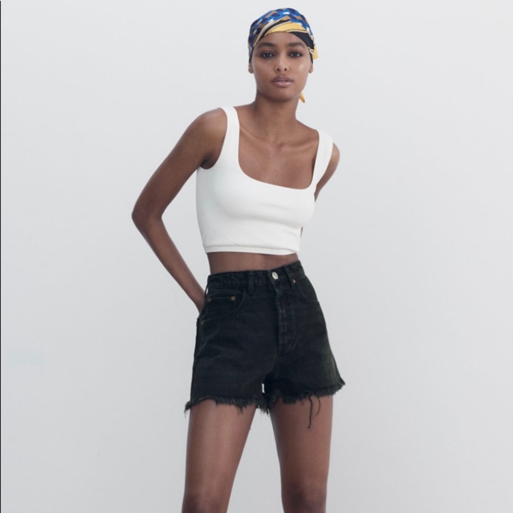 Zara Black Frayed Denim Shorts